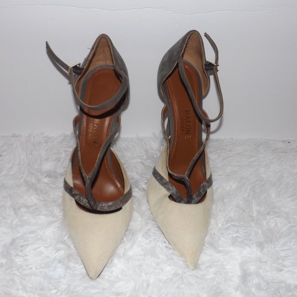 MALONE SOULIERS GRAY & BEIGE Heel SIZE 40 - Picture 1 of 9